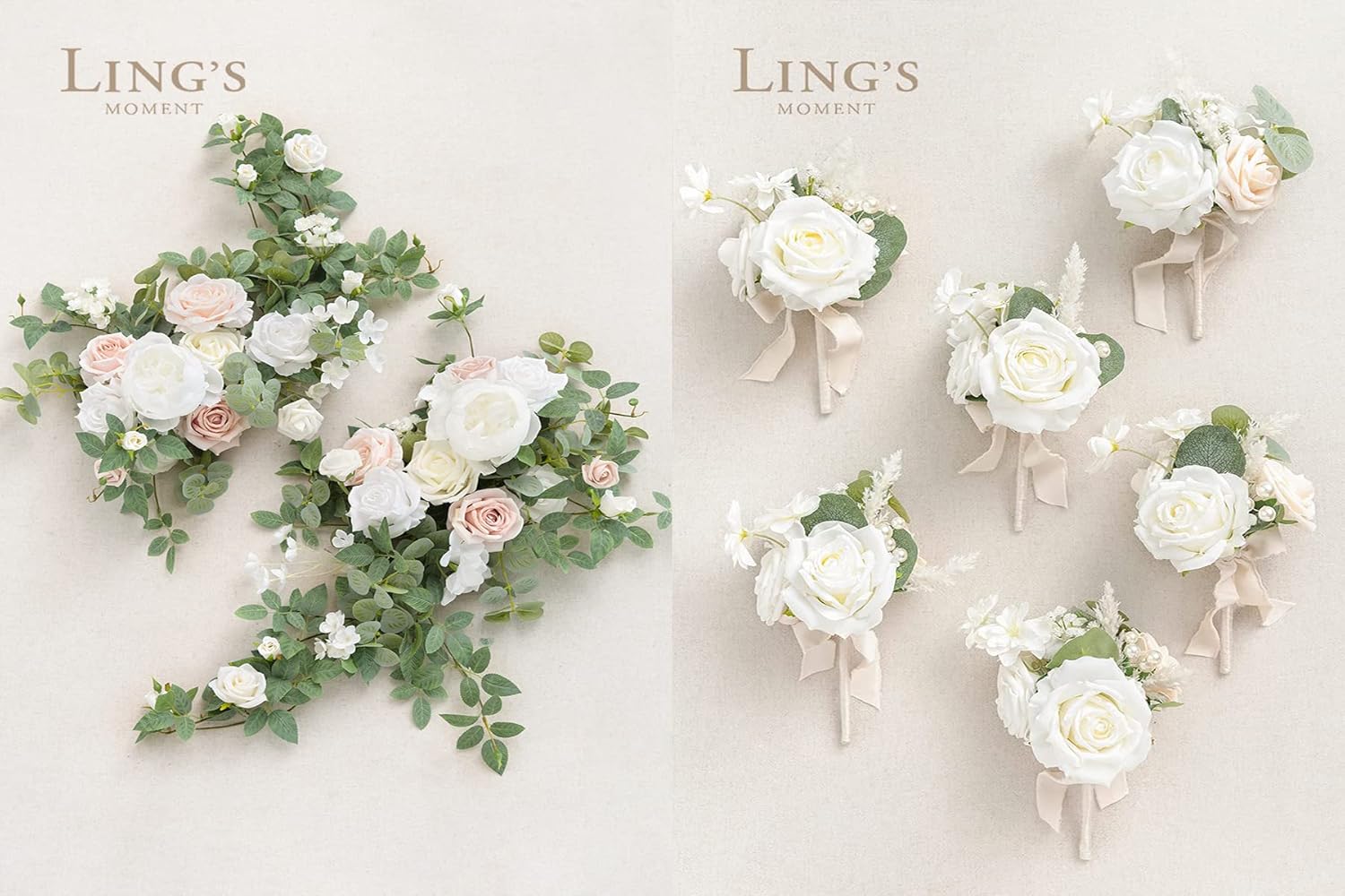 Ling's Moment Wedding Table Centerpiece Package, Floral Swags & Small Floral Bouquets (Set of 8), Artificial Silk Flowers & Greenery, Classic/Elegant/Romantic Style, Wedding Decor