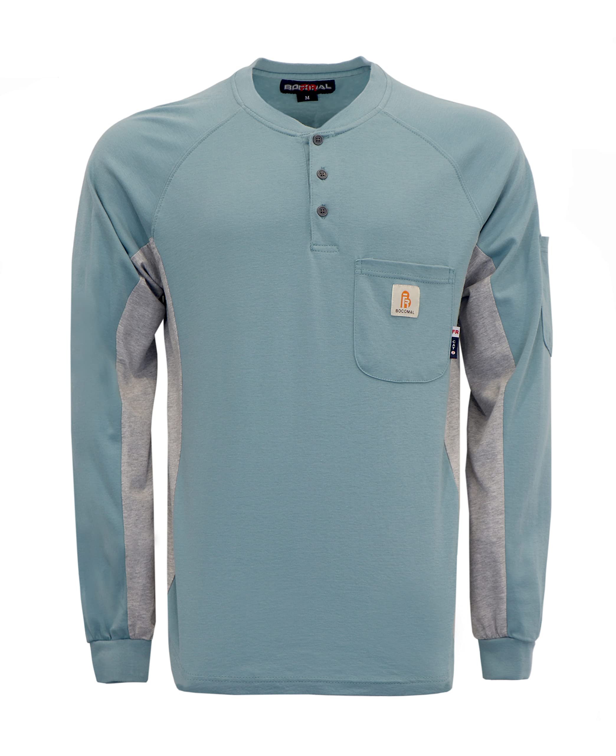 BOCOMAL FR Shirts for Men Crew Neck Long Sleeve 5.5oz Light Weight Flame Resistant/Fire Retardant Clothing Shirt