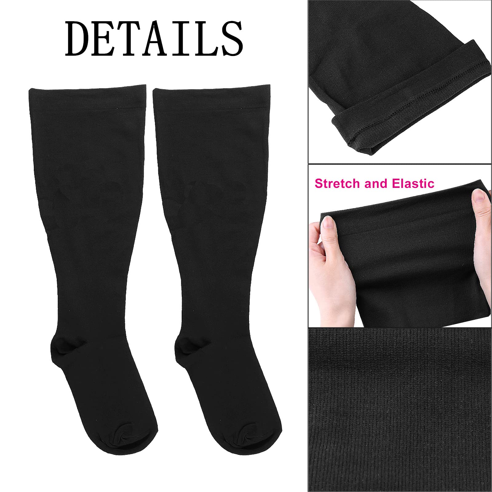 Lot de 2 paires de chaussettes de compression larges pour mollet pour homme et femme - Grande taille - Réduit l'enflure et la douleur - Pour infirmières, course à pied, voyage, avion - 20-25