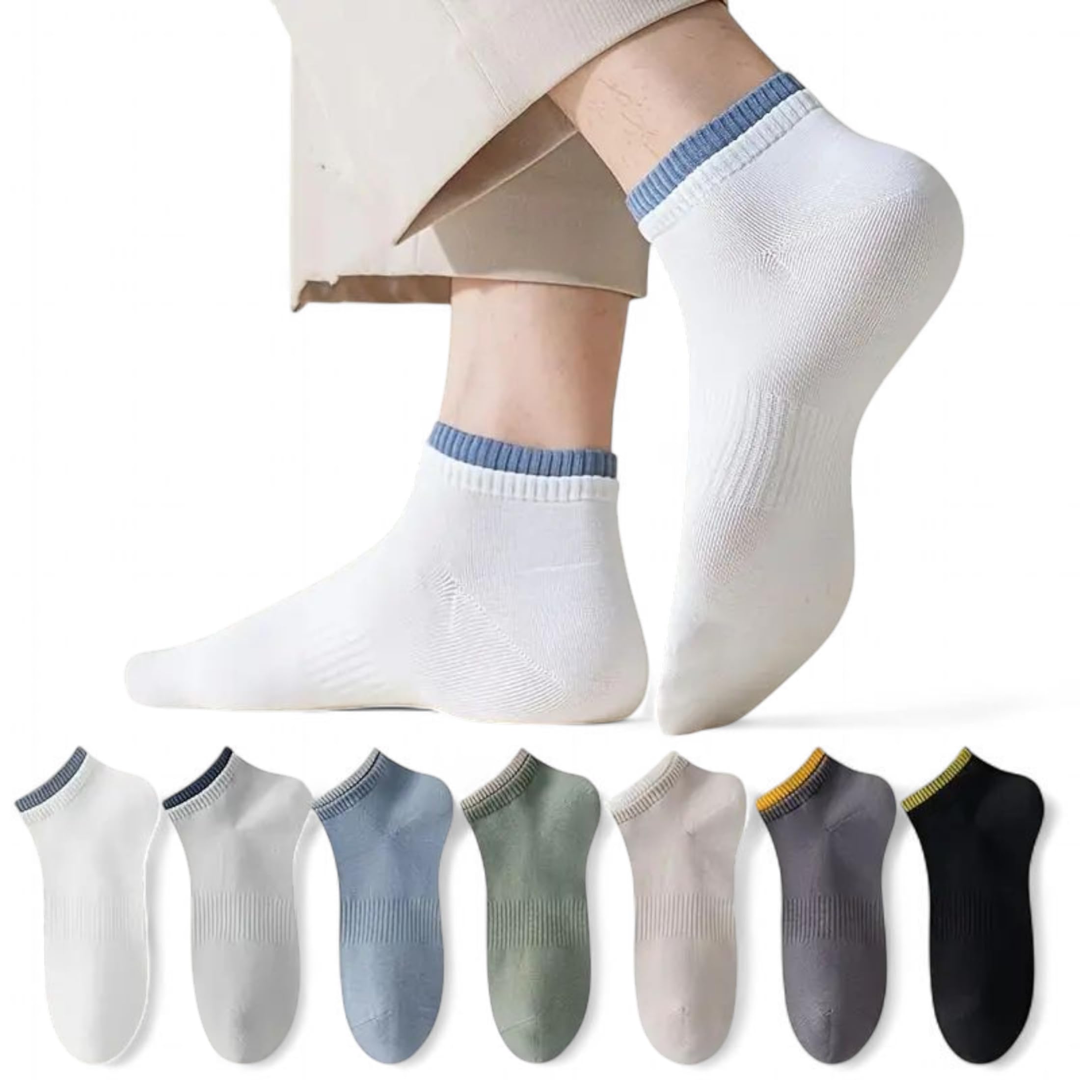 7 Pair 100% Premium Cotton Socks Ankle length Durable Breathable Free Size Casual Soft Breathable, Daily for Men & Women Stretchable Anti Odur Sweat Free Anti Slip