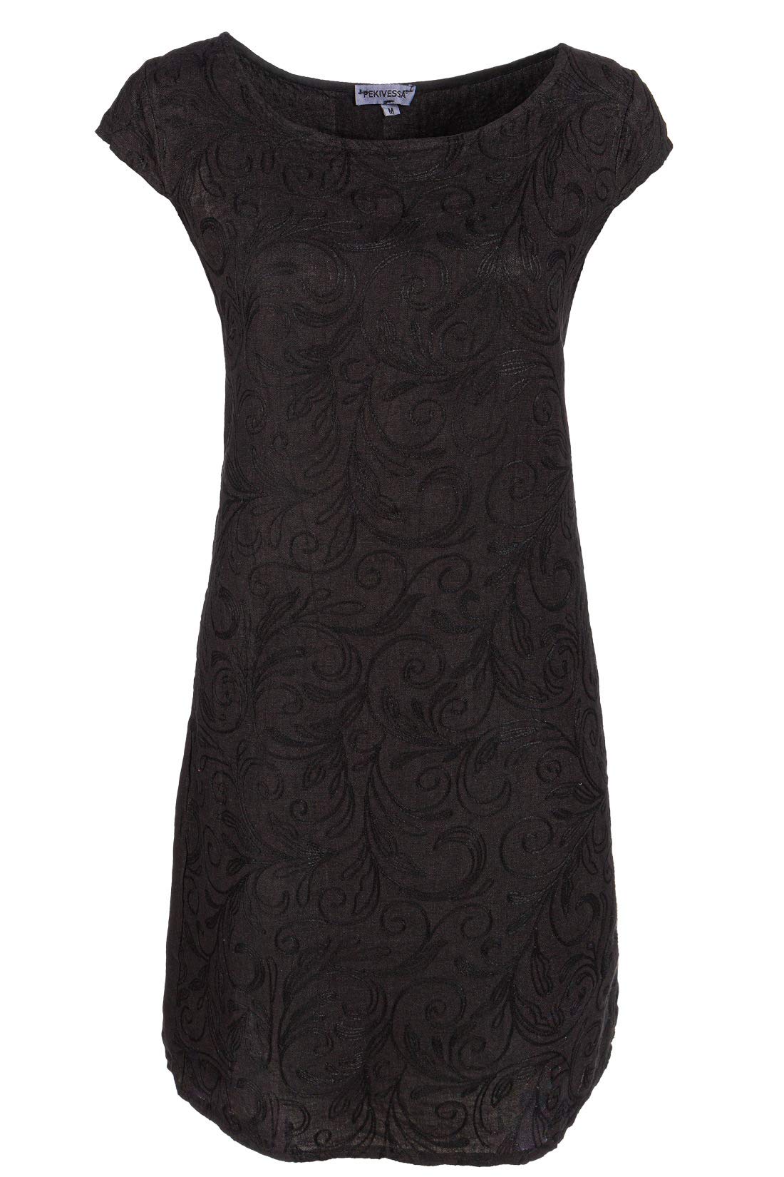 PEKIVESSA Damen Leinenkleid Häkel-Stickerei Sommerkleid