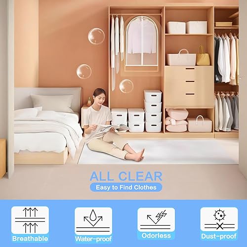 Vista 12 de Bolsas de ropa para colgar ropa de 24 x 48 pulgadas, bolsas de traje para almacenamiento en armario (paquete de 6) bolsas de plástico impermeables