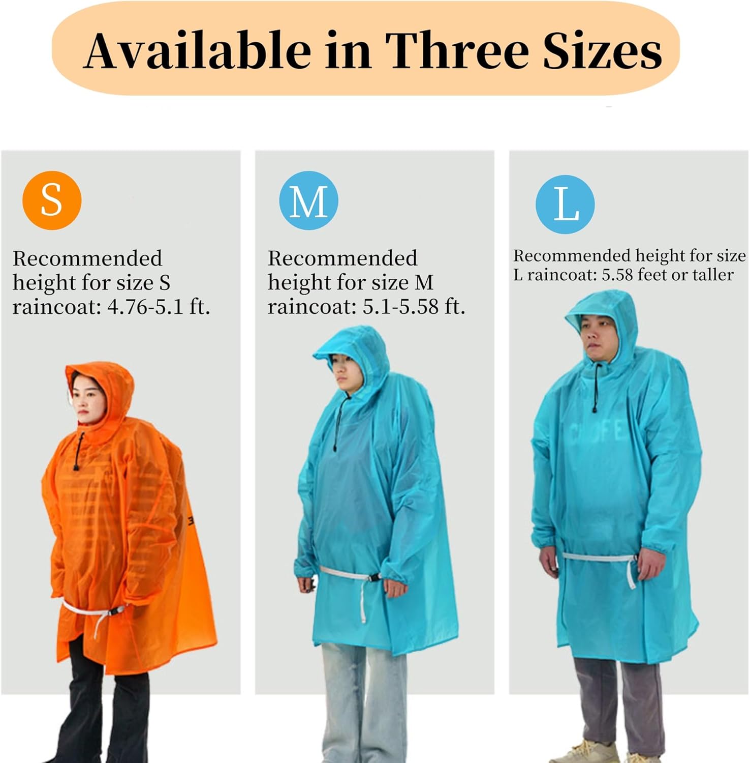 3FULGEAR Hooded Rain Ponchos for Adults, Waterproof Packable Lightweight Rain Coat Jacket for Men Women