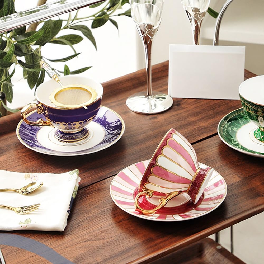 Filiżanki do Espresso ze Spodkami Zestaw 2 Sztuk, Filiżanka ze Spodkiem, Zestaw ceramicznych filiżanek do herbaty