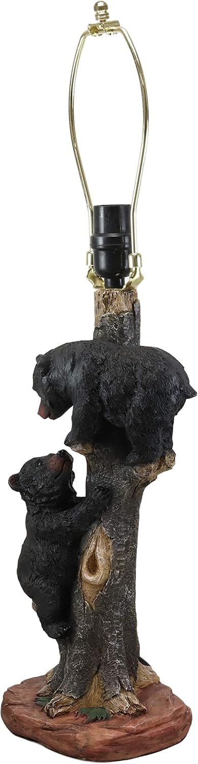 Ebros Helping Hand Whimsical Black Bear Cubs Climbing Tree Table Lamp Statue with Burlap Shade 24"High Wildlife Rustic Cabin Lodge Decor Forest Bears Family Desktop Lamps