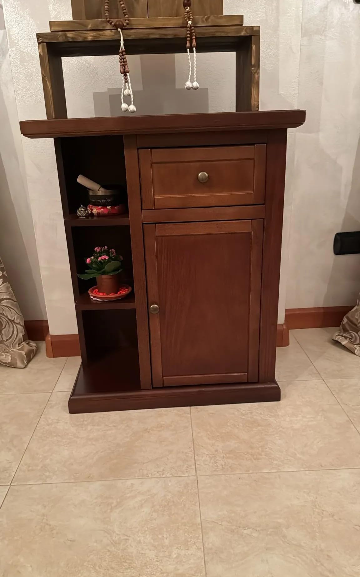 Vicentini arreda MOBILE PORTA TELEFONO ENTRATINA IN LEGNO NOCE SCURO ARTE POVERA