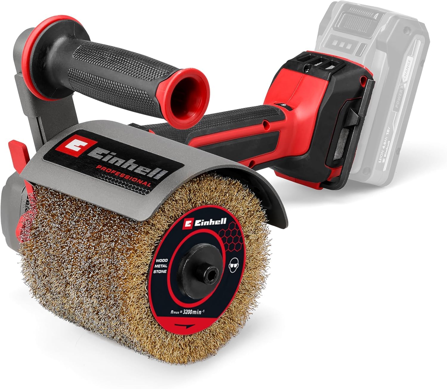 Einhell Professional Cordless Brush Sander 18V Power X-Change, Brushless, max. 3200 RPM, 1300 W, for Γ 120 mm Brushes, incl. Brass Wire Brush, Without Battery TP-BR 18/32 Li BL-Solo