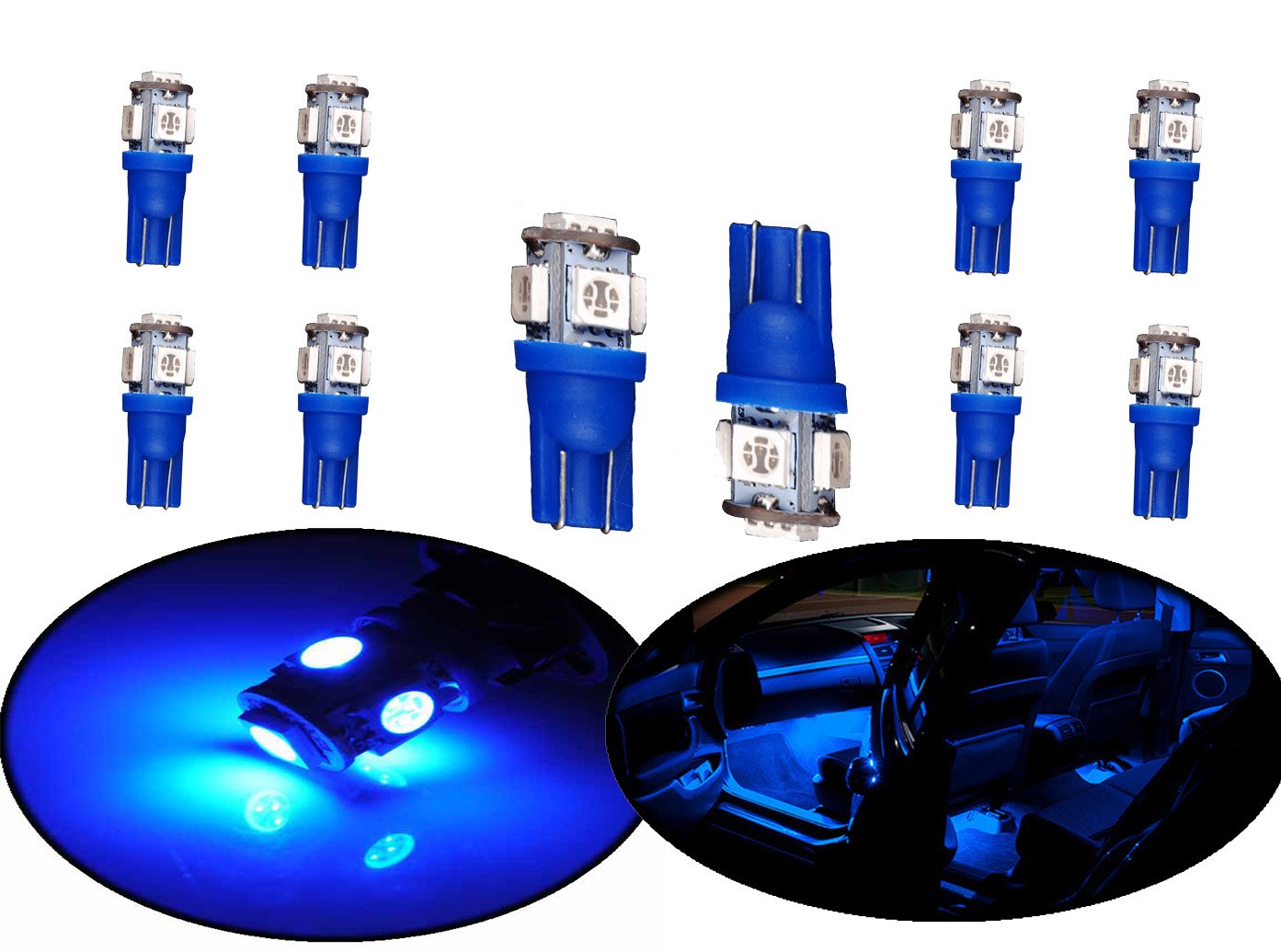 ModIt Modit T10 5-SMD LED Wedge Bulbs W5W 194 168 2825, for Signal Lights, Trunk Lights, Dashboard Lights, Parking Lights, Blue (10 Pieces)