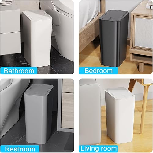 Miniatura 4 de N. NETDOT Paquete de 3 cubos de basura de baño de 10 litros2.6 galones con tapa, cubo de basura con tapa de prensa, cubos de basura pequeñoscestas