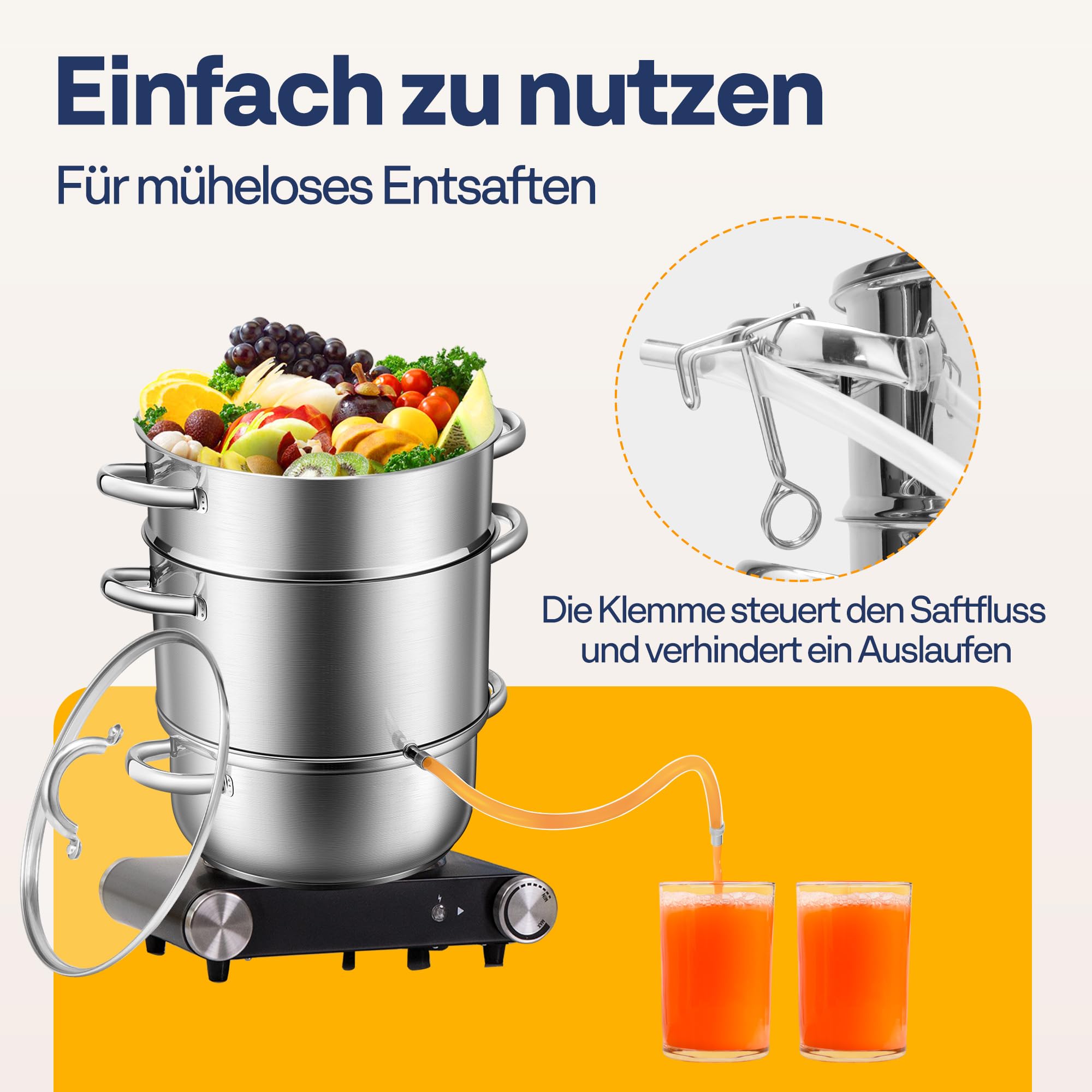 VIVOHOME 10L Dampfentsafter aus Edelstahl für Obst und Gemüse Entsafter Kochtopf mit Deckel aus gehärtetem Glas geeignet für Herdarten Induktion (11 qt)