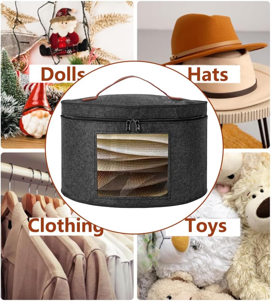XYGJZ 2 Pack Large Round Foldable Hat Box for Women Men,Cowboy Hat Storage Box, Hats Case Organizer (Grey-2pcs)