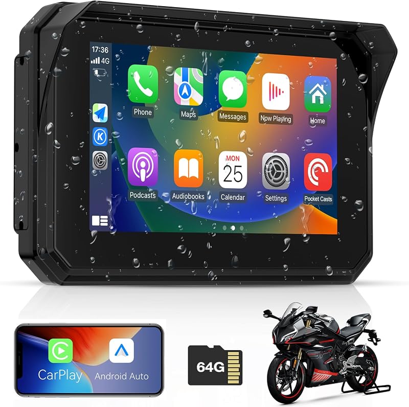 ITEFDTUTNE 5 Colos Vezeték Nélküli Carplay Kijelző Motorkerékpárhoz - IP67 Vízálló Érintőképernyő, Dupla Bluetooth, Hangvezérlés, Navigáció