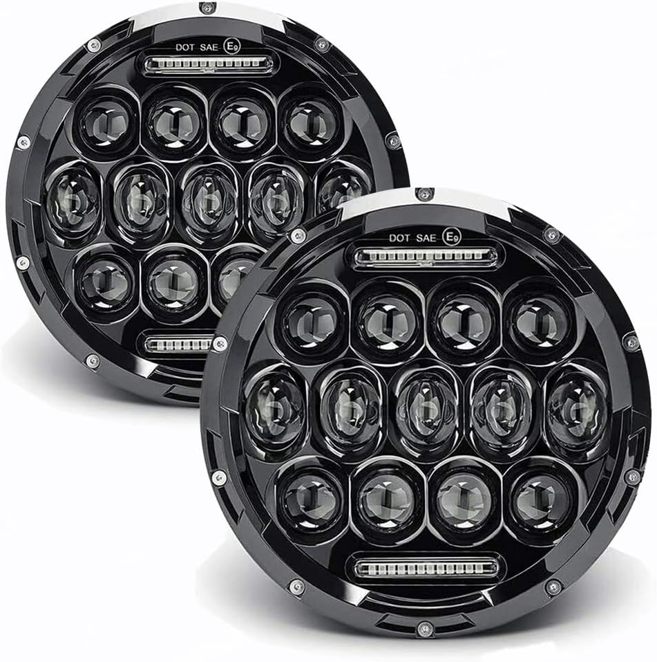 2PCS H6024 7Inch LED Headlight Round Compatible with Jeep Wrangler JK JKU CJ TJ LJ Chevy S2 Miata Ford Dodge GMC Mazda Miata Nissan Mack VW AM General Hummer H1 H2 Land Rover Defender