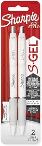 Sharpie S-Gel, Gel Pens, Medium Point (0.7 mm), Pearl White Barrel, Black Gel Ink Pens, 2 Count
