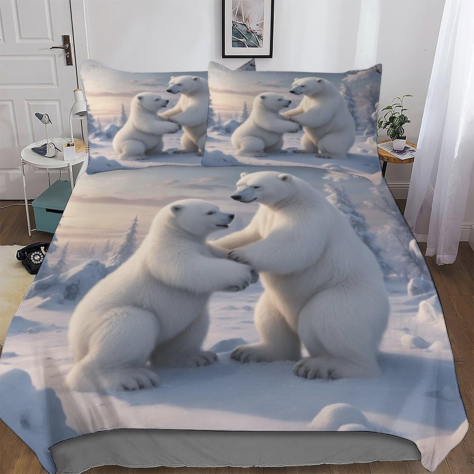 Housse de couette ours polaire avec fermeture éclair pour lit king 3 pièces