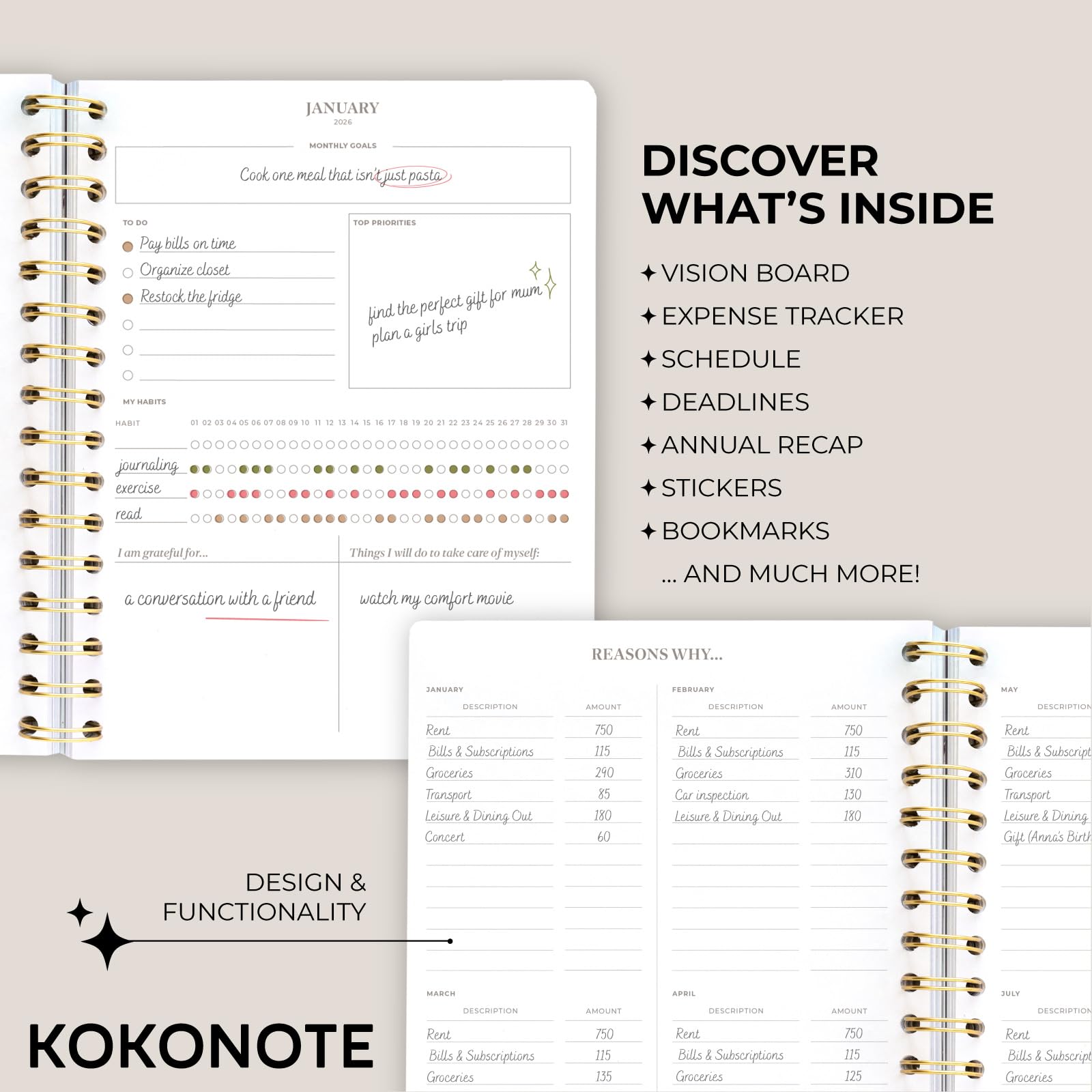 Kokonote Diary 2026 Week To View - Self Care Club | Weekly Planner 2026 With Diary Stickers, Pocket, Bookmarks, January 2026 - December 2026 | Aesthetic Stationery Gifts For Women & For Men