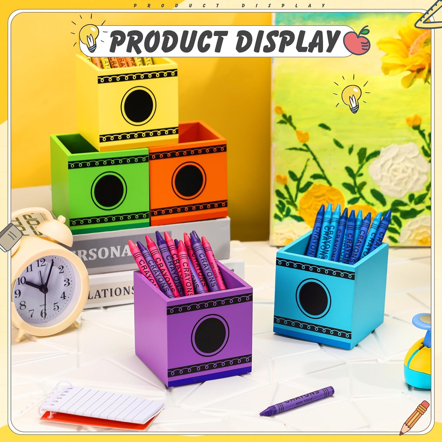 Threehoney 10 Pcs Crayon Organizer Crayon Holder Wooden Colored Pen Holder Dispenser Marker Storage for Back to School for Classroom School Art Supplies(3.2x 3.2x3.2in)
