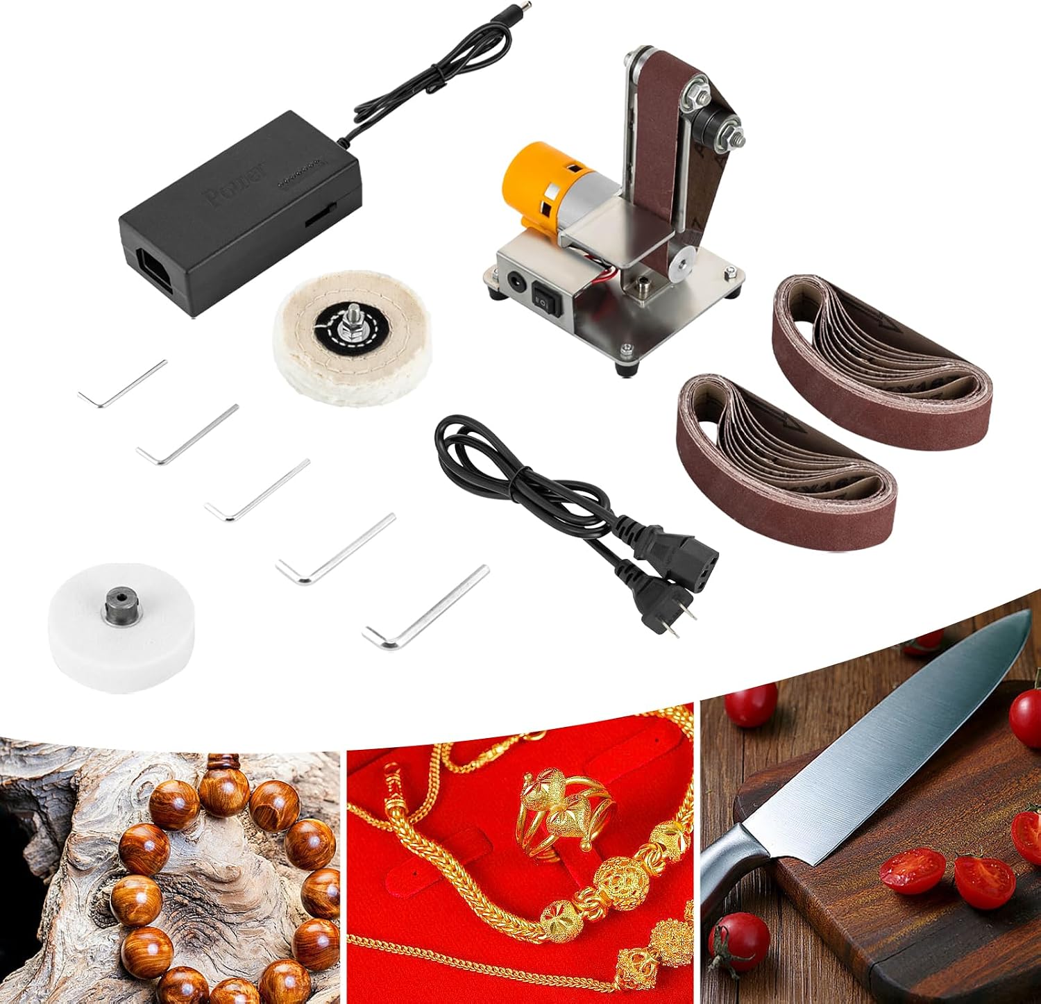 Multifunctional Mini Belt Sander, 3 in 1 Electric Grinder Sanding Machine, 7 Speed Adjustable Benchtop Sanding and Polishing Machine for DIY Crafts Wood Painted Glass Jewellery Making