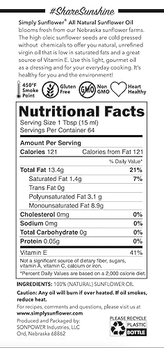 Miniatura 2 de Simply Sunflower Aceite de girasol totalmente natural, sin OMG, sin gluten, vegano, aceite de cocina saludable para el corazón (paquete de 2