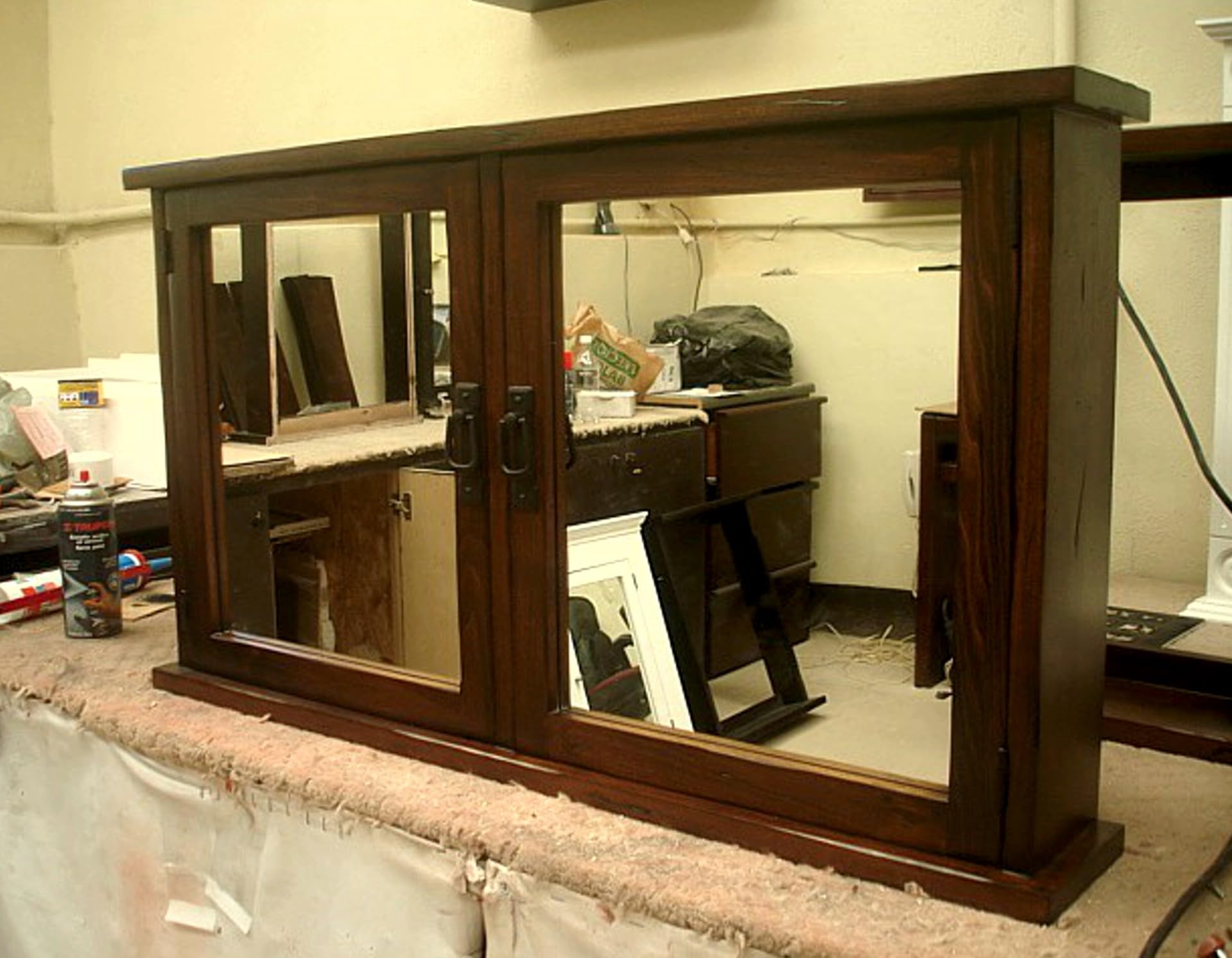 Primitive Mission Medicine Cabinet, 2 Doors, Solid Wood, Handmade, Medium Dark Finish