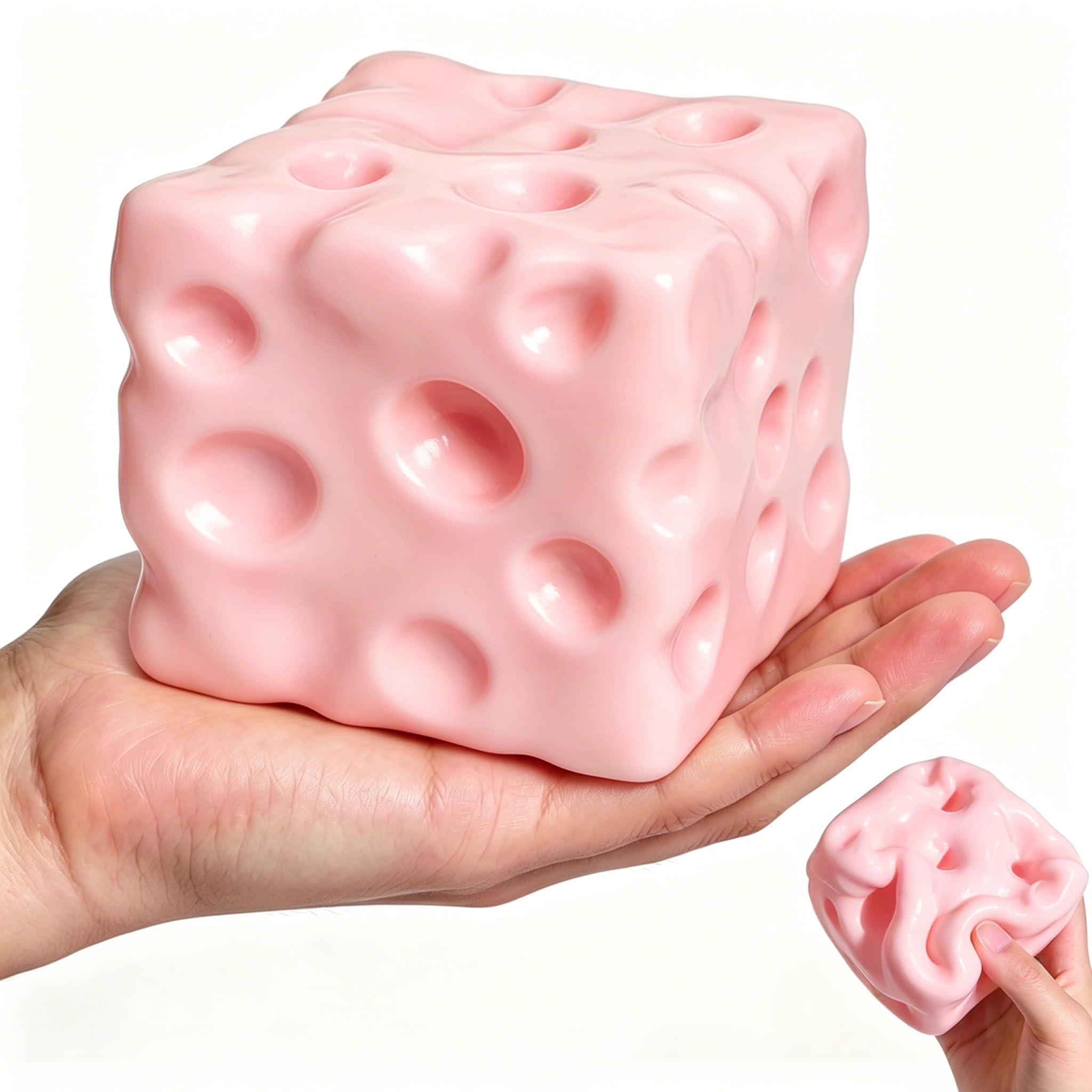 Gaint Pink Cheese Squishy Toys –Big Squeeze Luck Cheese Squishy, Cute Sensory Toy for Kids & Adults,Soft Novelty Slow Rising Sensory Cheese Stress & Anxiety Relief Fidget Toys (Pink, L-(7cm))