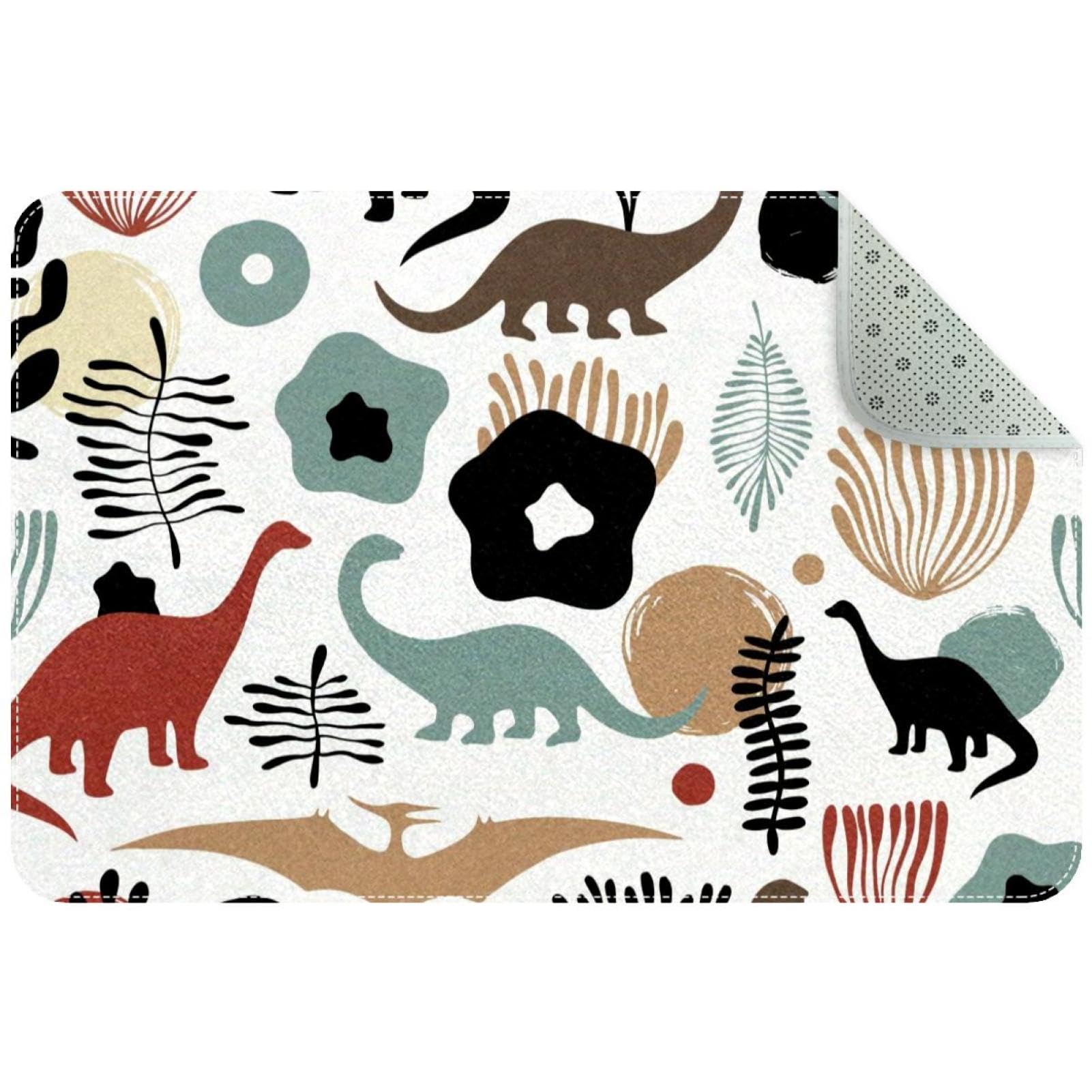 Tapis de sol rectangulaire fleurs et dinosaures 80x50 cm antidérapant