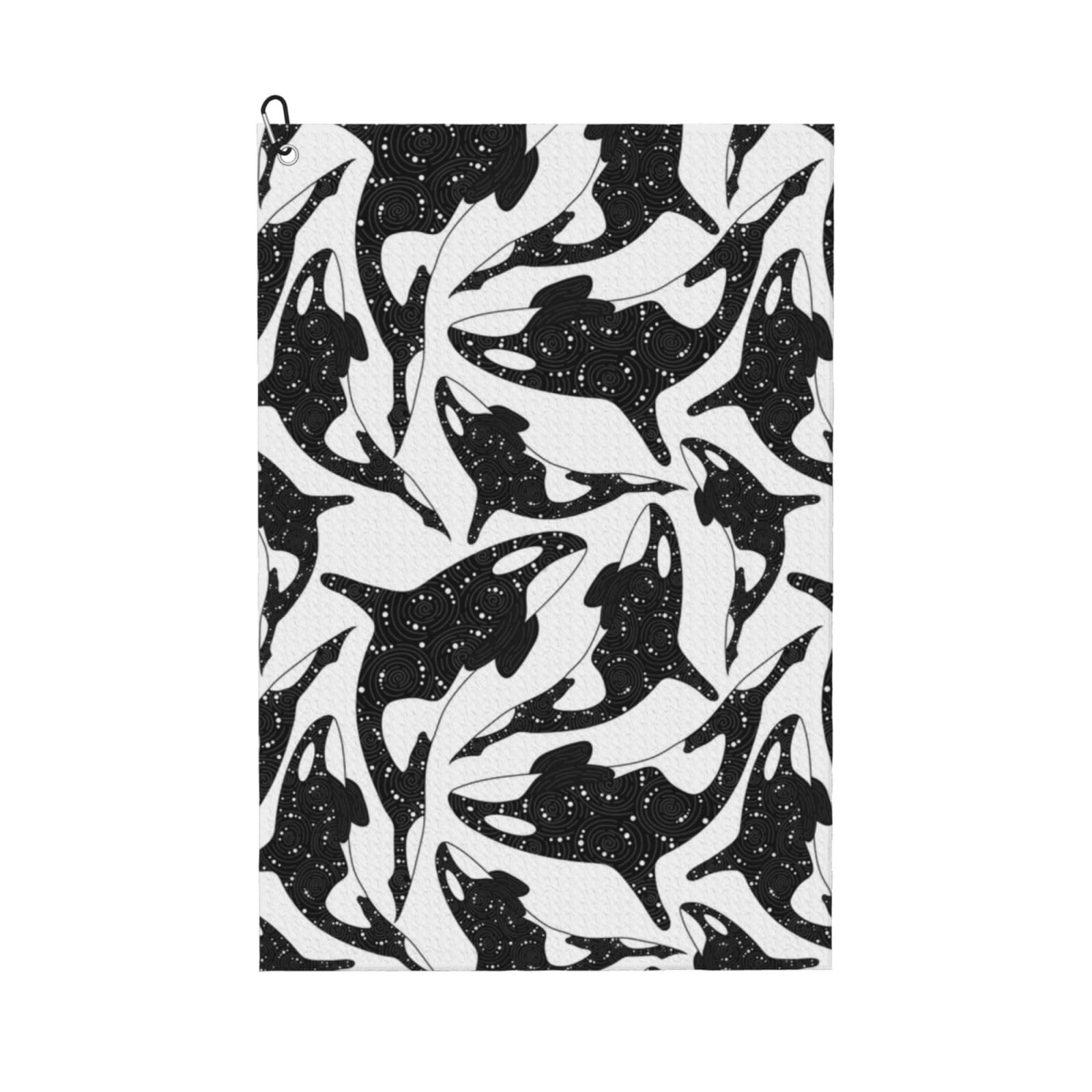 Hnnkloy Whale Orca Killer, 16x24 in Portable Waffle Golf Towels with Carabiner Clip for Golf Bag