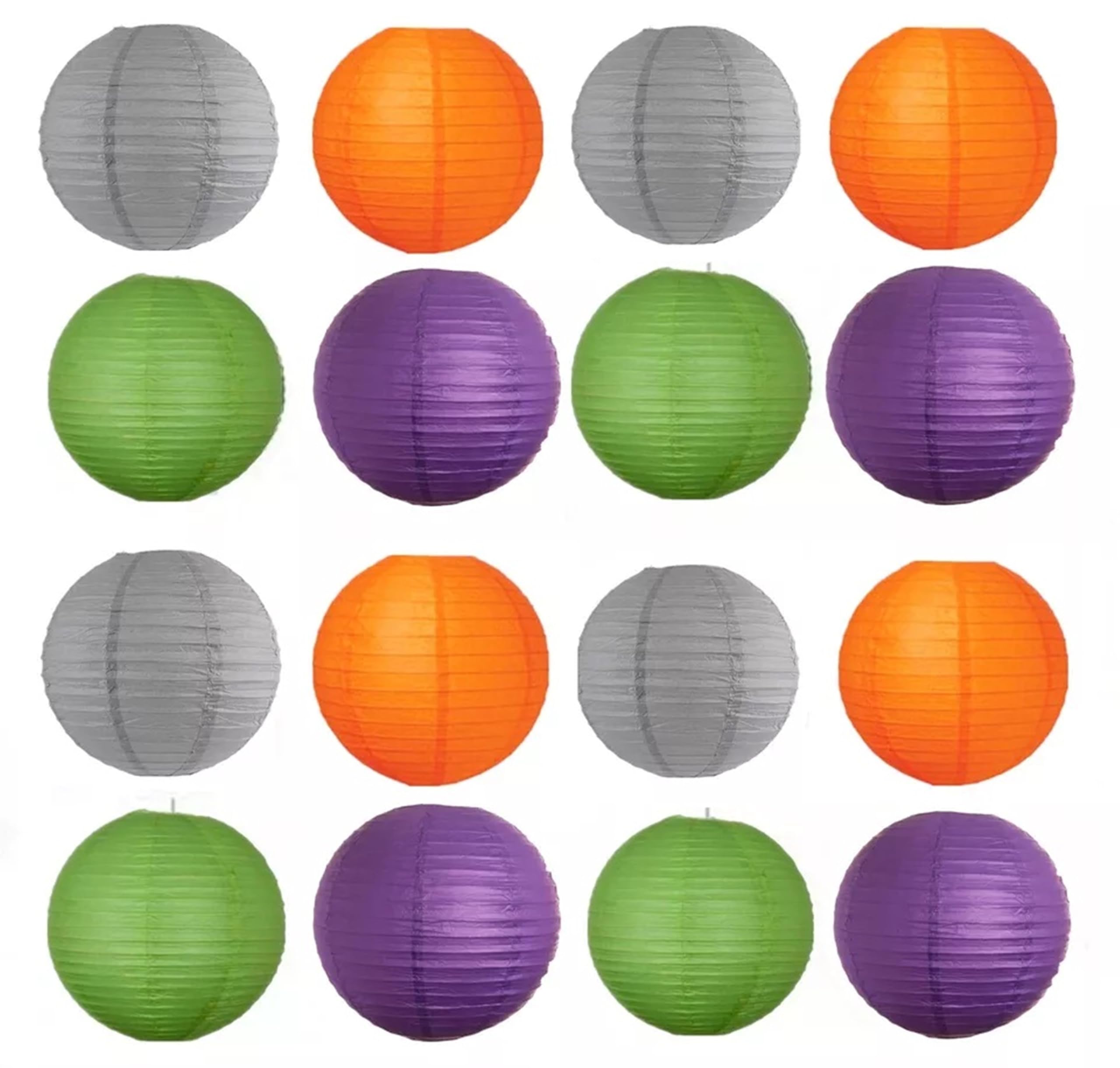 A Liittle Tree -12PCs Mixed New Round Paper Lanterns Lamp Wedding Birthday Party (8", Grey+Orange+Green+Purple) — image 1