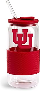 Licensed NCAA 18oz Glass with Silicone Lid and Wrap
