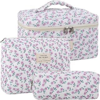 3 Pcs Cute Quilted Makeup Bag Women Zipper Cosmetic Organizer Cloth Handbag Box Shape Portable Toiletry Case