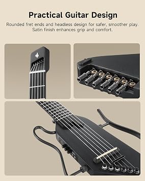 Donner HUSH-C Nylon Strings Travel Guitar Acoustic Electric Guitar Ultralight Silent Guitar for Quiet Practice with Headphone Jack Integrated Tuner & Bag Black