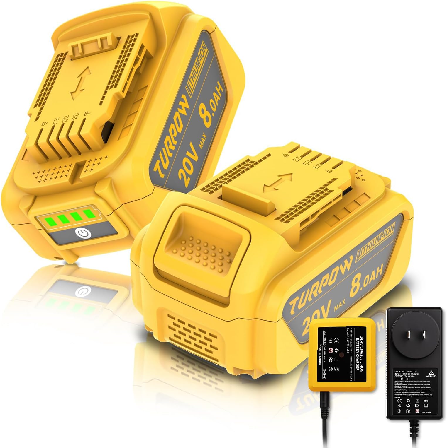 New Model 8.0Ah Replacement Dewalt 20V Battery and Charger for Dewalt 20V Max Batteries DCB200 DCB205-2 DCB206 DCB204 DCB203 DCB208 Compatible with Dewalt 20V Cordless Power Tools