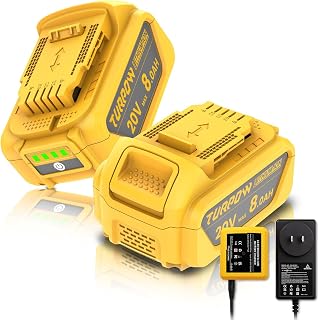 New Model 2 Pack 8.0Ah Replacement Battery and Charger for Dewalt 20V Max Batteries DCB200 DCB205-2 DCB206 DCB204 DCB203 DCB208 Compatible with Dewalt 20V Cordless Power Tools