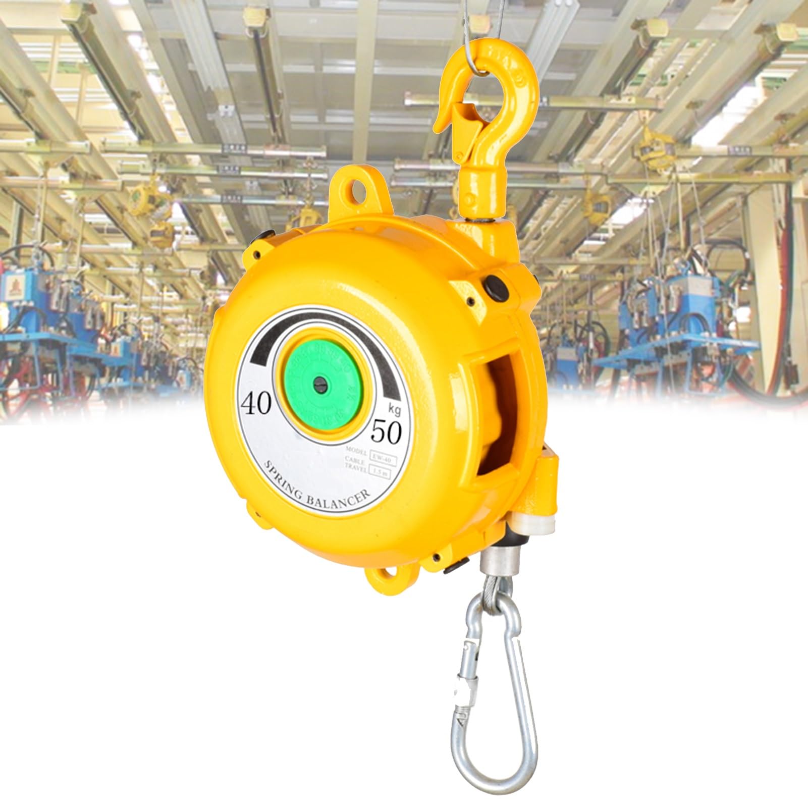 HYQOUKLR Telescopic Spring Balancer, Spring Balancer 1.5 meter Cable Hook Adjustable Retractable Yellow Multiple Load Ranges(40-50kg)
