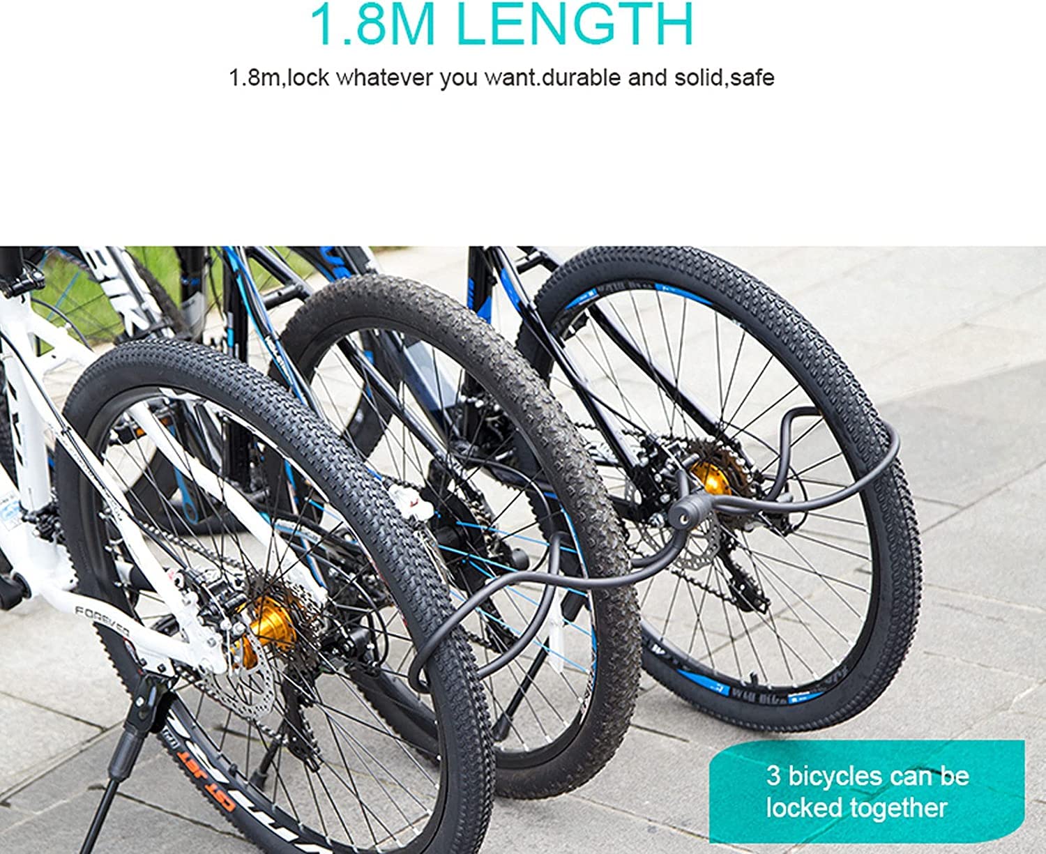 Lucchetto con Cavo per Bicicletta da 1,8 m, antifurto con 3 Chiavi, Ideale per Bici, Bici elettriche, Skateboard (Blu, 1,8 m)