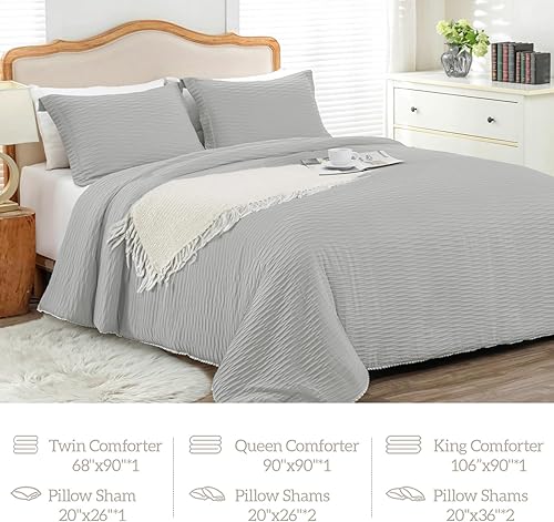 Miniatura 6 de Homelike Moment Juego de edredón bohemio tamaño individual, color gris claro, 2 piezas, ligero, cálido, jacquard, juego de edredón para todas las