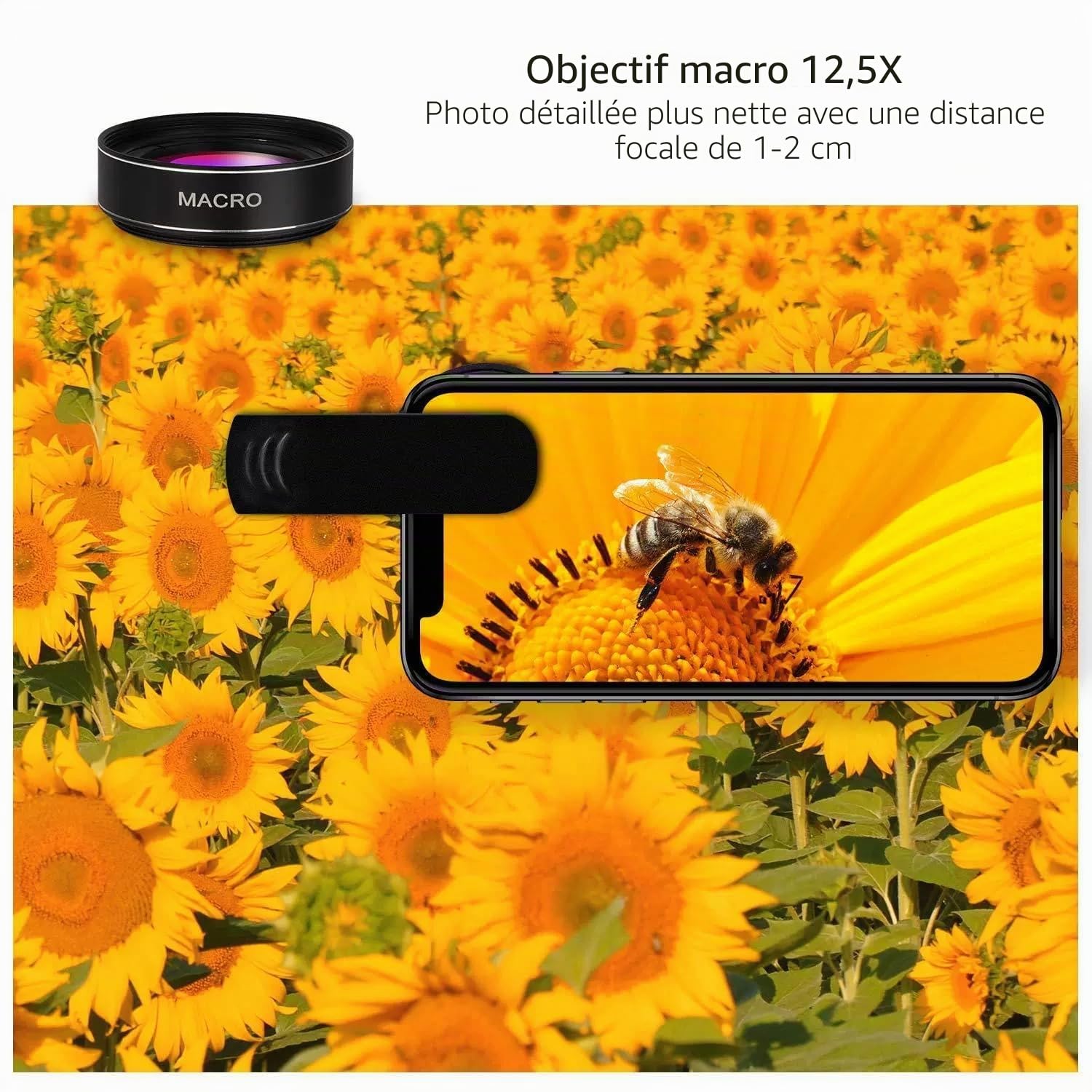 2 en 1 Objectif Macro Smartphone,Objectif Macro Smartphone,Macro 12,5 x, Objectif Grand Angle 0,45x, Macro Lens, pour la Plupart des Smartphones