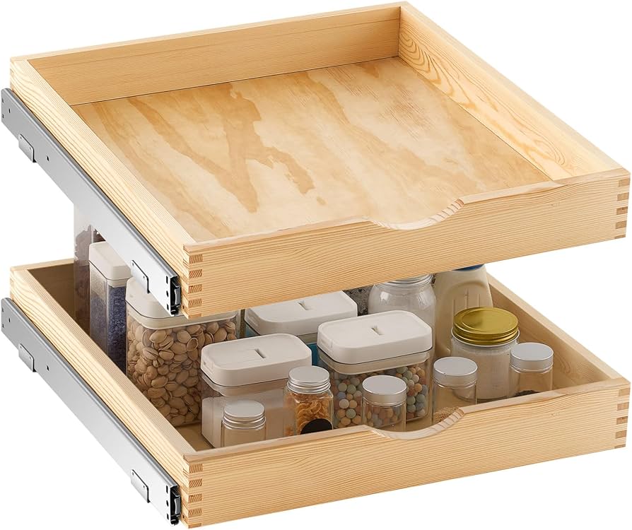 Amazon.com: Menkxi 2 Set Pull out Tray Cabinet Organizer Wooden