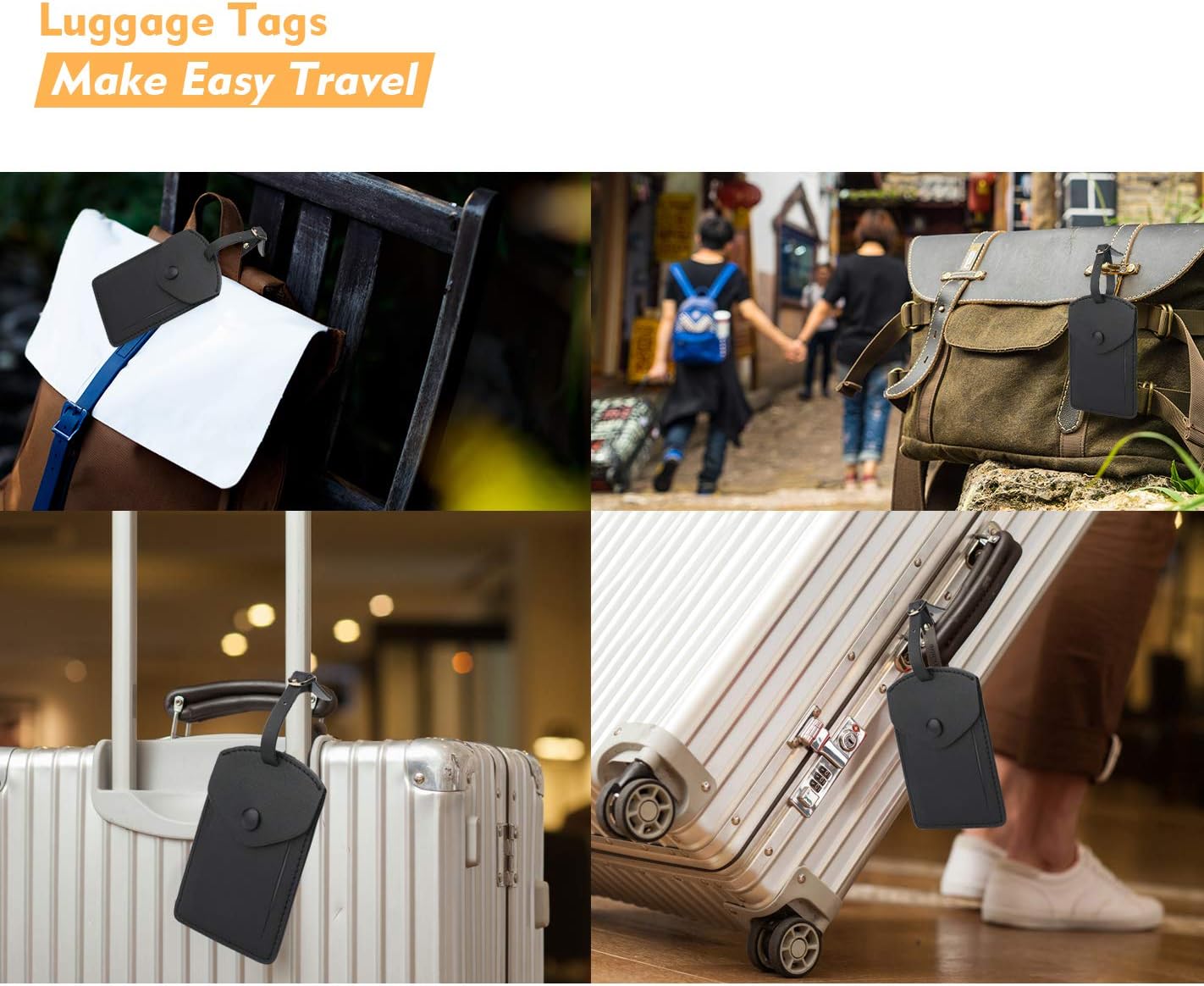 Kevancho Leather Smart Luggage Tags for Men Women, Suitcase Labels Baggage Tote Bag Tag ID Tags with Full Back Privacy Cover for Carnival Cruise Ship, Travel Accessories Tags Set of 2 PCS (Black) - Image 7