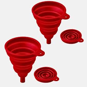 Kit com 2 Funis de Silicone Retráteis Vermelhos, 8cm, Flexíveis, Livres de BPA, com Alça Para Pendurar