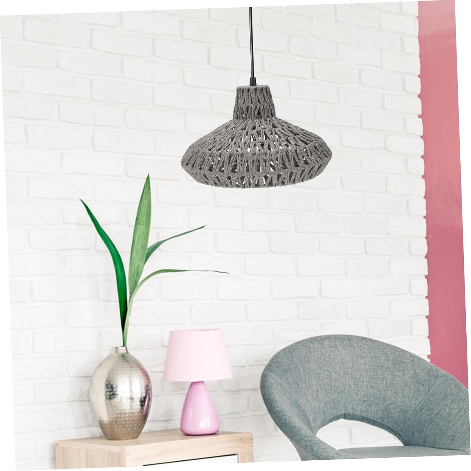 Lurrose 1pc Nordic Style Paper Rope Chandelier Shade Minimalist Pastoral Lighting Decor for Dining Room Easy to Install Lampshade for Warm Atmosphere Creative Home Decoration Gray