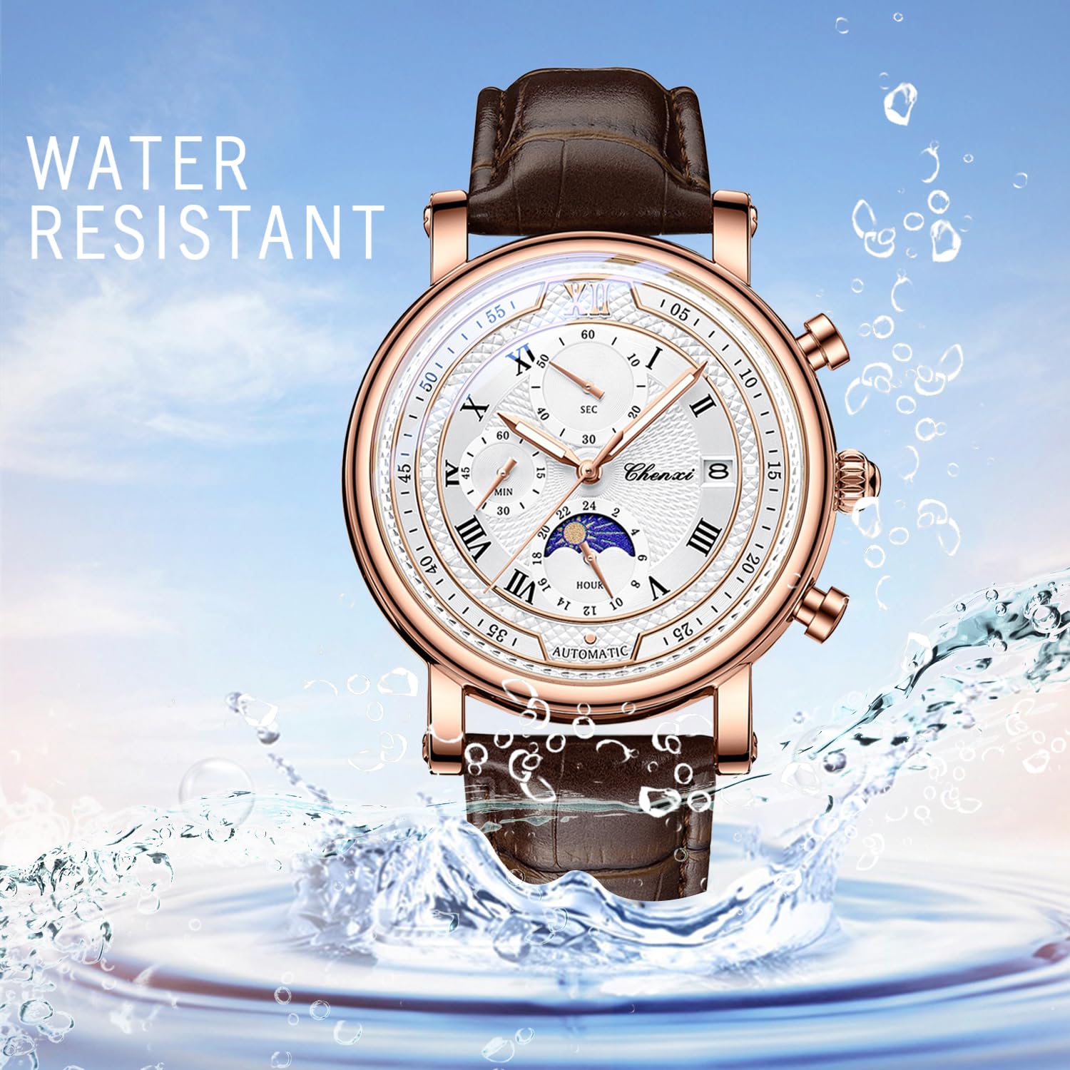 JewelryWe Zegarek męski z prawdziwej skóry chronograf: 2 szt. 30 wodoszczelny analogowy zegarek kwarcowy męski skórzany pasek świecące zegarki z kalendarzem, stoperem, świecącymi wskazówkami,