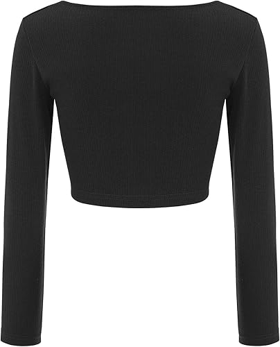 Miniatura 7 de Long Sleeve Crop Tops for Women Boat Neck Slim Full Zip Up Fitted Kintted Plain Fall Tshirts Tee Bottoming Rib Knit Spring
