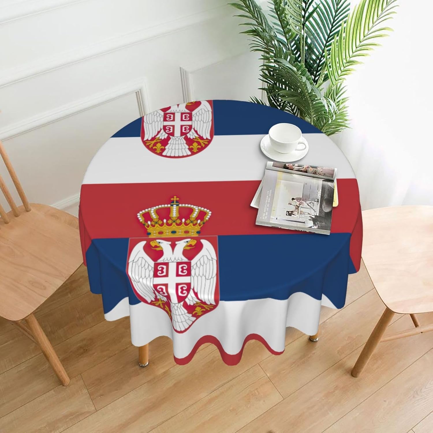 Flag of Serbia Print Wrinkle Free Dining Table Cover for Birthday Party Farmhouse Tablecloths Up to 60 x 60 Inches