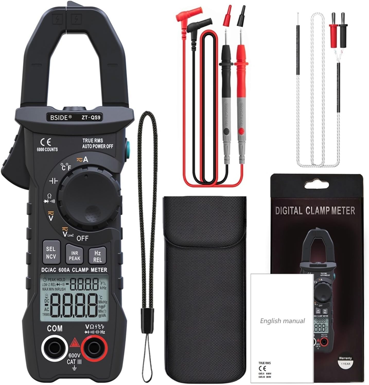 Digital Clamp Meter DC AC 600A Current True RMS Ammeter Pliers Smart Auto Rang 6000 Multimeter Voltage(ZT-QS9-DC AC)
