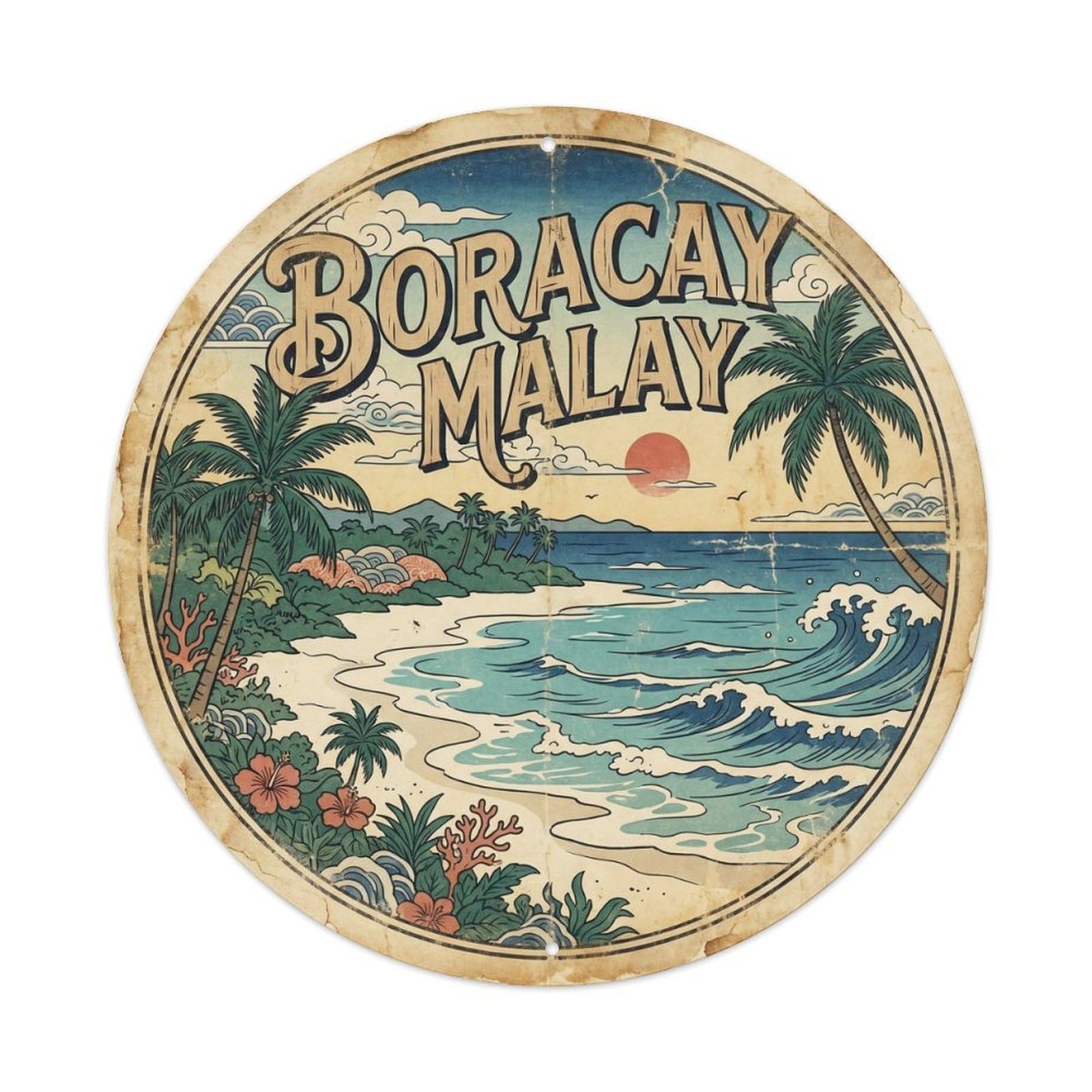Boracay Malay Ocean Coast Ink Illustration Metal Tin Sign