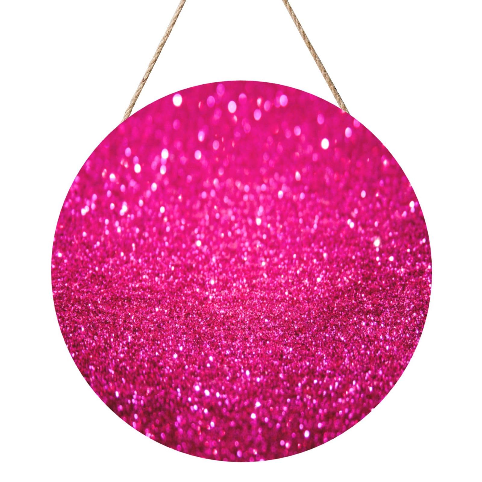 InOmak Pink Glitter, Round Wood Panel Painting 12 in, Wall Hanging Painting For Home