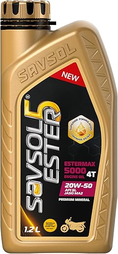 SAVSOL ESTER5 ESTERMAX 5000 4T 20W-50 | Premium Engine Oil for Bikes (1.2L) | Contains Ester formulation | Prolongs Engine Life | Reduces Wear &...