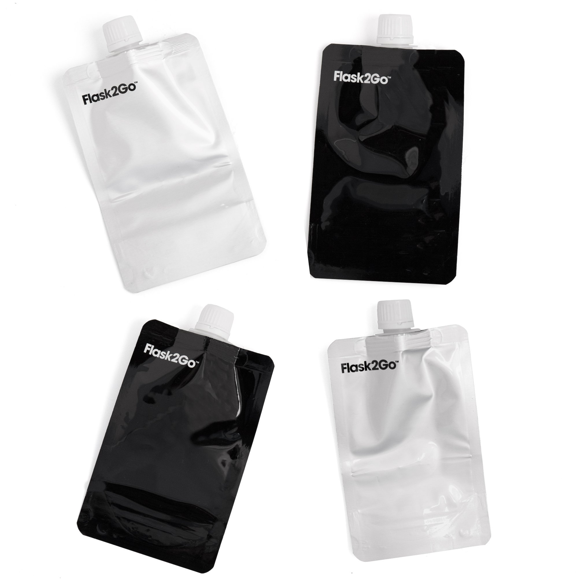 The Foldable Flask 8oz (4pack) - No Metal Parts! (Black/Silver)