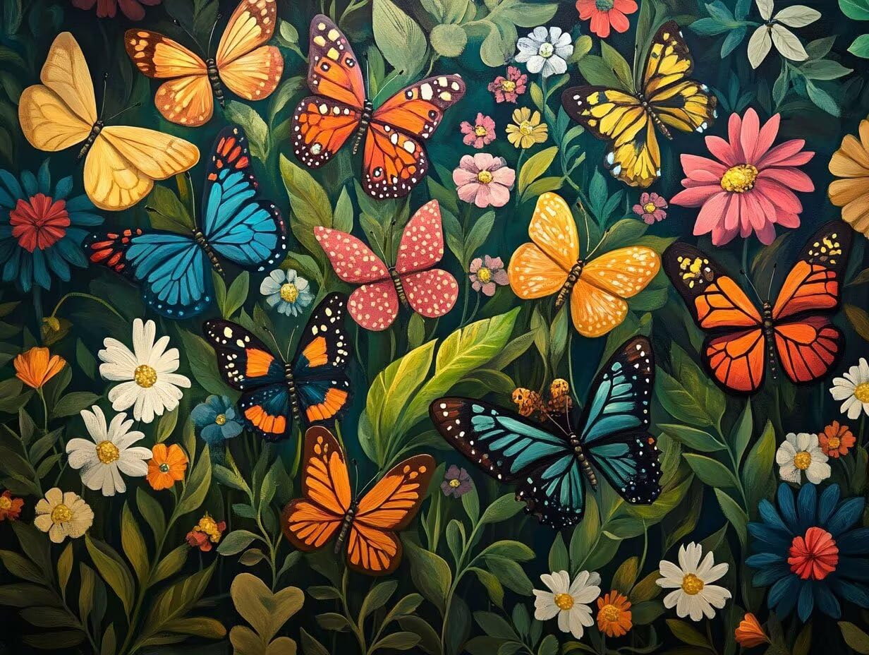 Pintar por números adultos para reducir el estrés con un lienzo de mariposa rural DIY 8